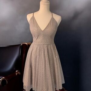 Shimmering Taupe Spaghetti Strap Dress